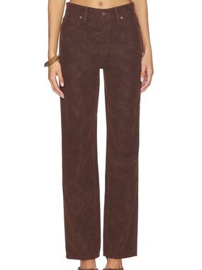 Good American Brown Wide-Leg Suede Pants